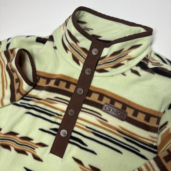 Cinch Tops - Cinch Womens Southwestern Fleece Pullover Size S Mint Green Brown Aztec Pattern